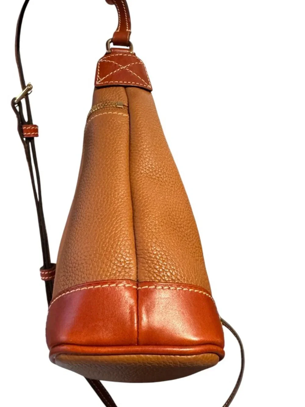 Dooney & Bourke Pebble Grain Leather Crossbody Bag Cognac Letter Carrier EUC